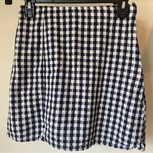American Eagle Blue Gingham Asymmetric Mini Skirt